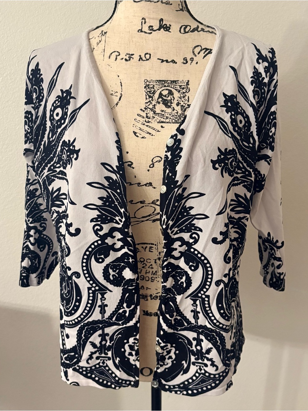 Black & White Printed Open Front Cardigan